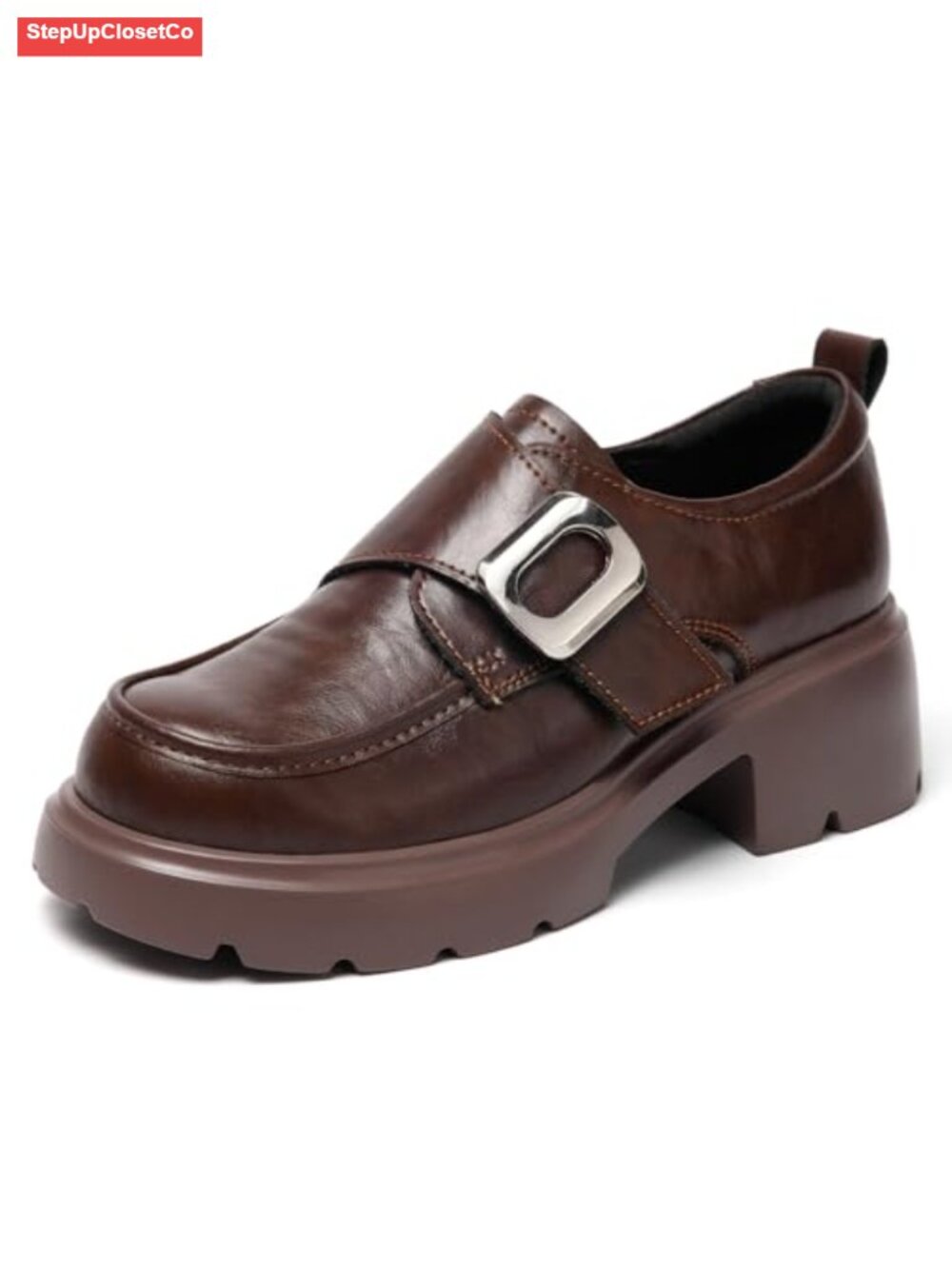 Women's Platform Chunky Loafers Leather Slip On Business Casual Shoes